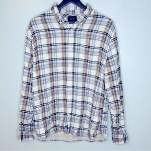 Jachs Classic Fit Navy Blue &‎ Orange Plaid Casual Button Down Shirt Size L